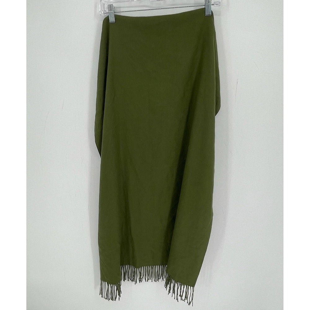 Vimate Unisex Olive Green Cashmere Cotton Blend Fringed Wrap Scarf One Size
